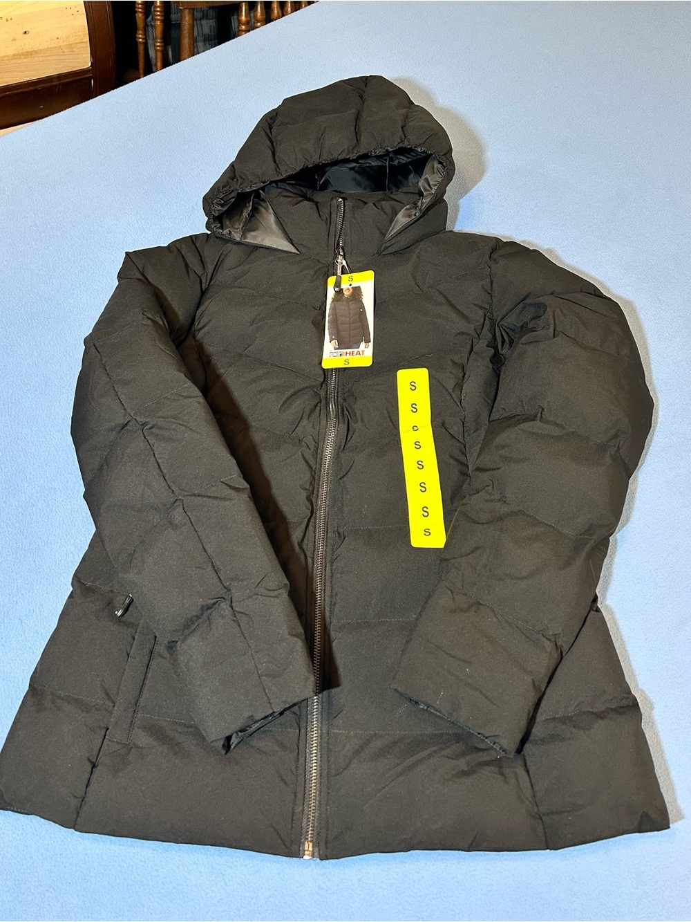 32 Degrees Black Hooded Puffer Coat